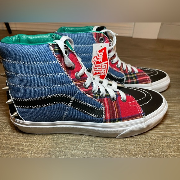 Vans Sk8-Hi Tartan Daze Denim Shoe Mens Size 7/women's 8.5 New - Picture 1 of 5